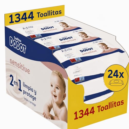 Dodot Sensitive Toallitas para Bebé 24 Paquetes x 56 Toallitas, 1344 Toallitas en Total, Formato Ahorro con Tapa Blanda