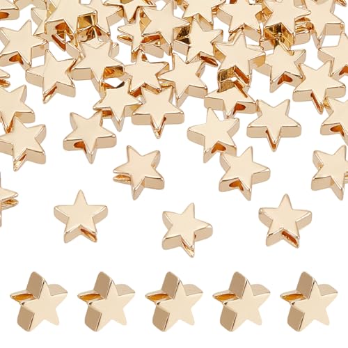 Pandahall 60 Cuentas de Estrella de Latón, Espaciadoras Chapadas en Oro de Larga Duración Para Collares y Pulseras