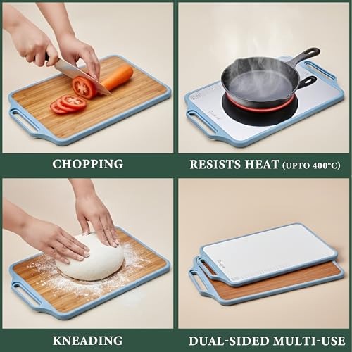 Image of Parage 2-in-1 Reversible Chopping Board | Stainless Steel + Wooden Dual-Side Cutting Board | Hygienic, Anti-Slip, Heavy-Duty Board for Meat, Vegetables, Fruits & Kitchen Use | 37 x 23.5 cm