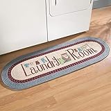 Collections Etc Braided Laundry Room Floor Runner Rug with Blue and Burgundy Border, 20' x 48', Blue