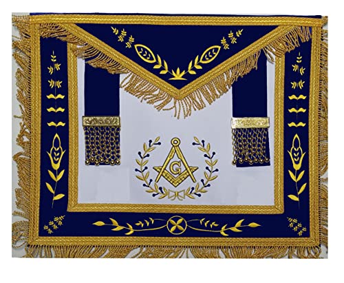 Masonic Master Mason Apron Navy Blue Gold Embroidery with Fringe