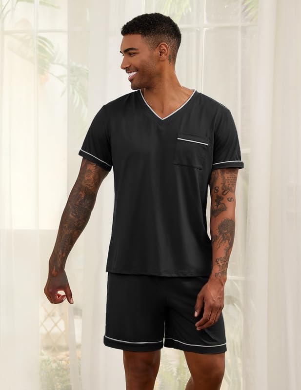 Marvmys Men Pajamas Set Summer Pajamas Short Sleeve Pajama Set Lightweight Pj Set Sleepwear Outfits with Pockets S-2XL2