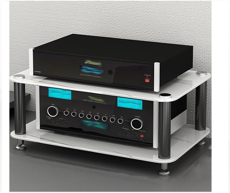 Multifunctional Desktop Speaker Stand & Media Storage Shelf, Record Player Cabinet with Non-Slip Shock Pads for Optimal Sound & Organization