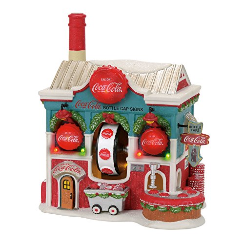 Department 56 North Pole Coca Cola Bottle Caps Factory Village Lit Building, Multicolor