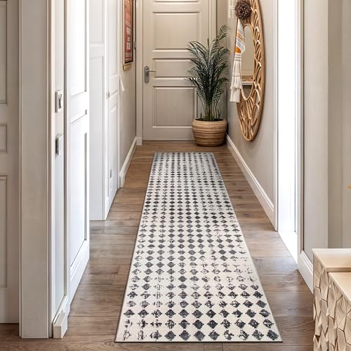 Rugshop Non-Slip Washable Distressed Abstract Runner Rug Ivory 2' x 8'