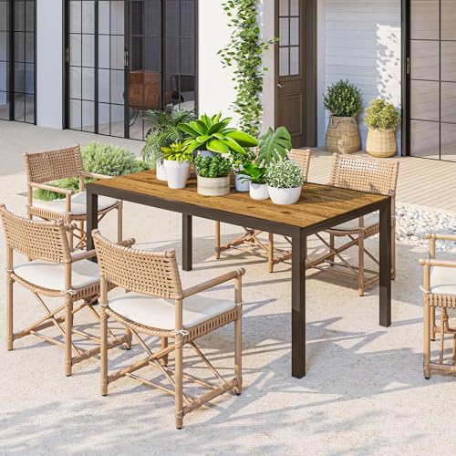 Outsunny Mesa de Jardín Extensible, Ajustable 160-240 cm con Borde de Aluminio, Mesa de Comedor Exterior Rectangular para 6-8 Personas Soporta 70 kg para Patio Terraza Marrón - imagen 8