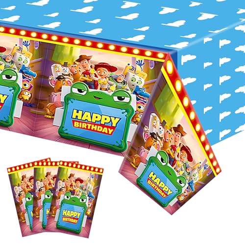 Pojamey 3 Pcs Toy Movie Story Table Cloth 70.8 42.5Cute Cartoons Party Disposable Tablecloths Perfect for Birthday Parties Themed Parties Holiday Celebrations and Everyday Table Decorations