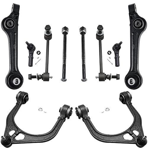 Image of Detroit Axle - 10pc Front End Suspension Kit for Dodge Charger Challenger Chrysler 300, 2 Lower Rearward Control Arms 2 Upper Control Arms w /Ball Joints 4 Inner Outer Tie Rods 2 Sway Bars Replacement