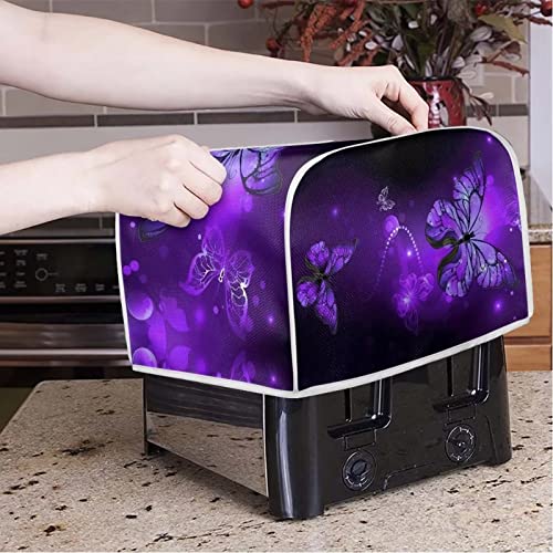 Image of Talayituse Purple Butterfly Print Toaster Cover - 2 Slice Wide Slot, Lightweight Dust Protection, Washable Appliance Bag