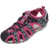  HURÁN 400121 Sandalia Deportiva para Niña - Llana con Ajustes de Velcro y Planta de Piel. Punta Cerrada. Piso Caucho Muy Resistente Fuxia Talla 24