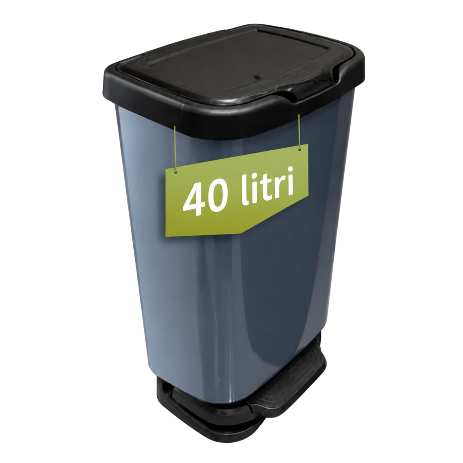 PALUPLUS Pattumiera da Cucina in Plastica Effetto Acciaio, Misura 39x29,5x63 cm, Pedale per Apertura Automatica e Chiusura Rallentata, Coperchio Anti Odori con Fermasacco -1061C -3,2 (40 Litri)
