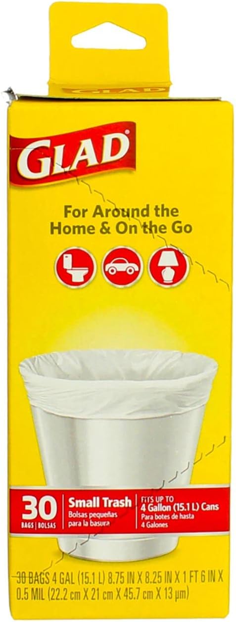 Glad Flat Top Small Garbage Bag, 30 Count per Pack - 6 per case.