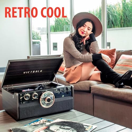 image for Victrola Empire Mid-Century 6-in-1 Turntable with 3 Speed Record Playe