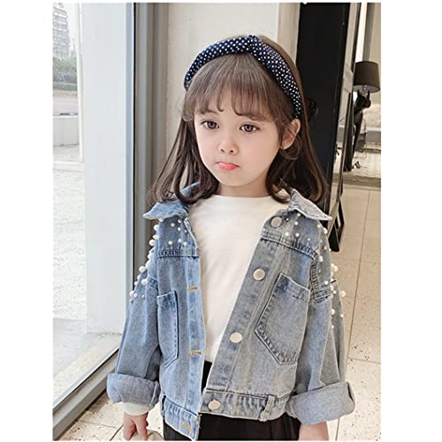 Toddler Kids Girls Denim Jacket Button Down Jeans Jacket Top with Pearls3