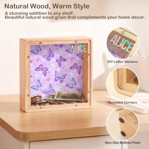 Image of ICOSY Piggy Bank for Kids, Wooden Framed Coin Bank