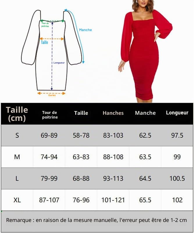 Haibang Robe de Soiree Femme Sexy Robe Moulante en Maille à Manches Longues et Col Carré Mini Robes Courtes Élégante Robe pour Cocktail Party Fête Club Bal Mariage Soirée