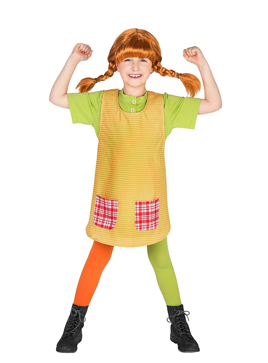 Maskworld Pippi Langstrumpf Kostüm für Kinder - 3teilig - grün/gelb Lizenz Filmkostüm (110/116)
