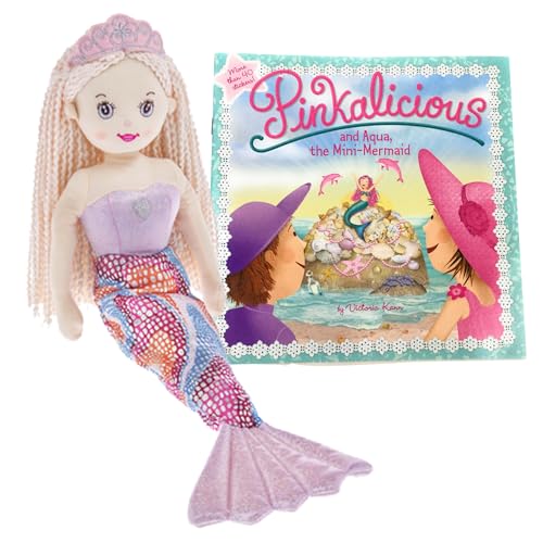 Ganz Girls Mermaid Doll Shelly With Pinkalicious and Aqua, The Mini-Mermaid Book W/Stickers & Gift Tag for Girls Who Love Adventures