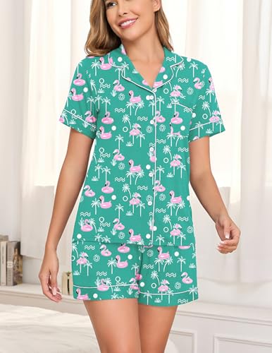 Image of Veseacky Womens Pajamas Set Short Sleeve Sleepwear Button Down Pjs Comfy 2 Pieces Soft Lounge Set S-XXL
