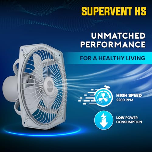 Image of IVAS SuperVent HS 225mm Metal Exhaust Fan, High Speed 2200 RPM, AD 600 CMH, 100% Copper Winding, Strong Suction, Anti Rust, Easy Installation, For Kitchen & Bathroom, 2 years Warranty, Grey, Pack of 1
