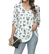 Blooming Jelly Women's Summer Tunic Tops 3/4 Sleeve Dressy Casual Blouses Mesh Double Layered Bus...