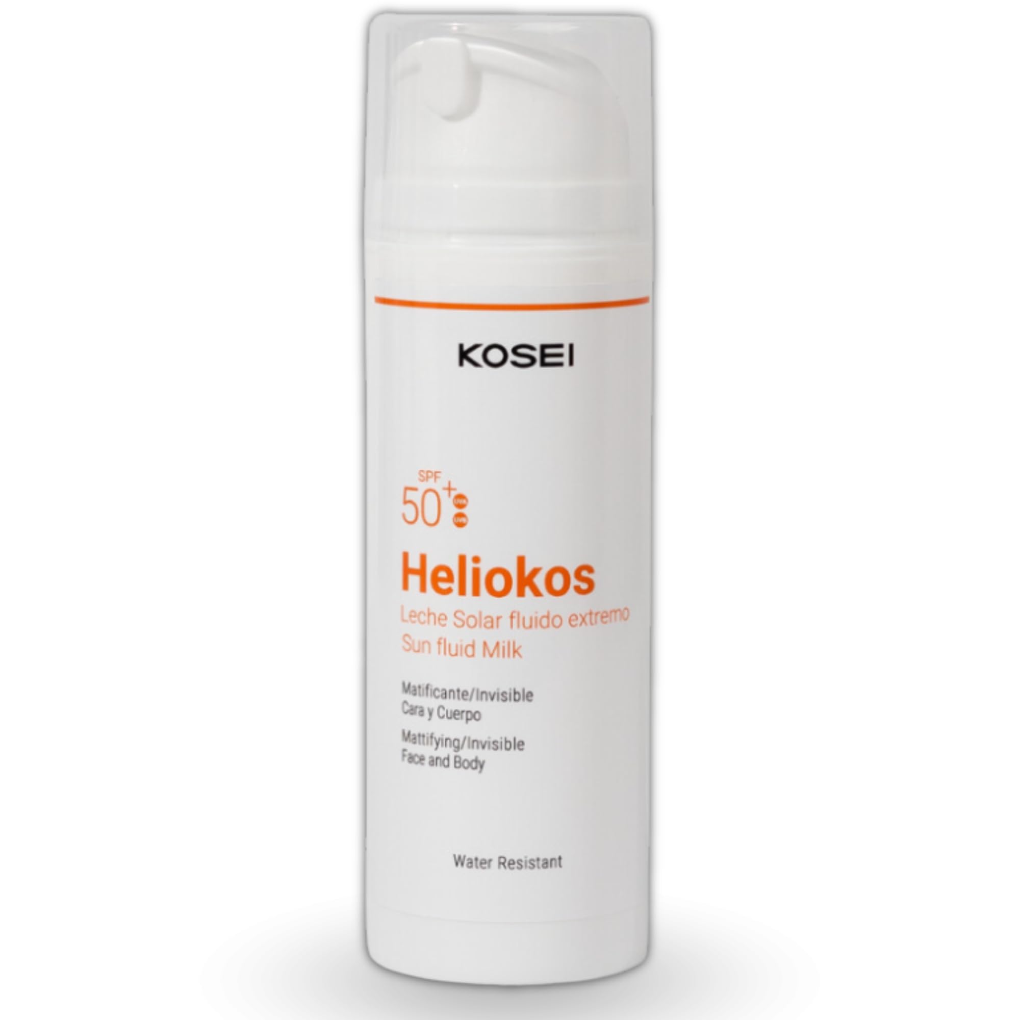 KOSEI | HELIOKOS Crema Protector solar FP 50+ | Fluido Matificante e Invisible | Protege contra los Rayos UVA/UVB | Contiene Vitamina E | Previene de las Quemaduras | Crema Solar Cara y Cuerpo
