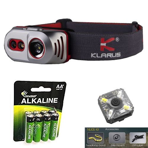 Klarus H1A Lampe frontale rechargeable 550 lumens LED CREE XP-L V6 avec kit LED NU05 et 8 piles AA Eco-Sensa incluses