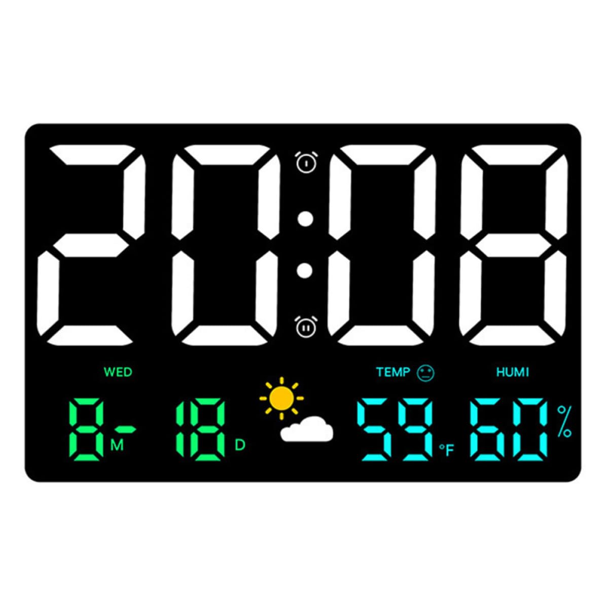 UPKOCH Orologio da Parete e Temperatura Grande Display Digitale LED Nero | Allarme Integrato, Rileva Umidità, Previsioni Meteo per Casa e Ufficio