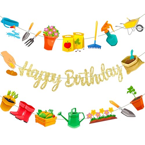 Garden Birthday Party Decorations 3Pcs Gardening Tool Theme Banner Garlands Gardening Birthday Hanging Decorations for Spring Theme Party Supplies