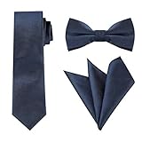 Allegra K Krawatten-Set für Herren, Satin, Krawatte, Fliege, Einstecktuch, einfarbig, für Hochzeit, Business, marineblau, Einheitsgröße