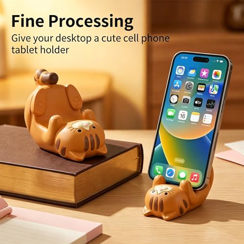 Image of ZORBES Resin Cat Figurine Phone Stand Holder, Sturdy Design to Hold Smartphones Without Tipping, Cute Mobile Stand for Desk, Gift for Cat Lovers, Desk Decor Accessory