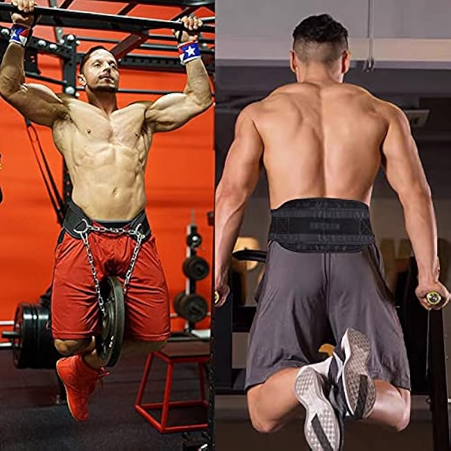 Fitness Dip Belt with Chain for Weight lifting, Dipping Pull Up Belt, Dip Belt Leather Attachment, Powerlifting, and Bodybuilding Workouts Belts, Comfortable Waist Support for Men & Women