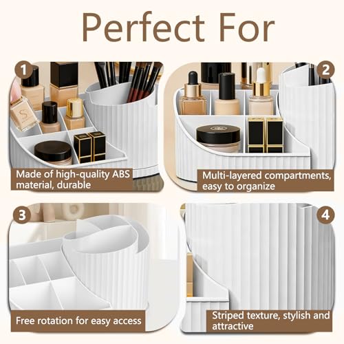 ROEOWENE Kosmetik Make Up Organizer 360 Drehbar Kosmetikaufbewahrung Box Kosmetik Organizers Kosmetikregal Multifunktionale Beauty Organizer für Frisiertisch,Schlafzimmer,Badezimmer Organisation-Weiß