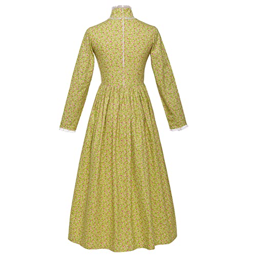 Graceart Pioneer Costume Colonial Prairie Dress For Girls 100% Cotton (Yellow Green,Size-14) #TOP1