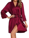 💖Satin Design - V-Ausschnitt satin sleepshirt, einfarbig,spitze langarm, mit gutem schnitt, fühlt sich glatt an, macht sie sexy und charmant für die süße Nacht.