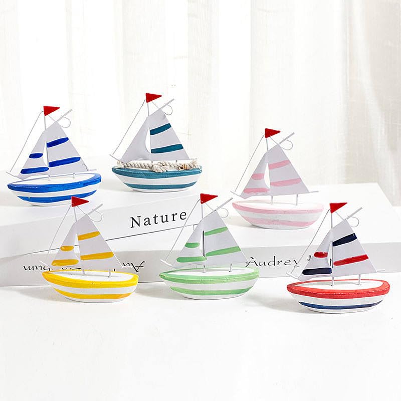 Image of 12 CM Beach Mediterranean Home Desk Decor Coastal Wood Craft Sculpture sail Boat Ship Model-1 BSM-10