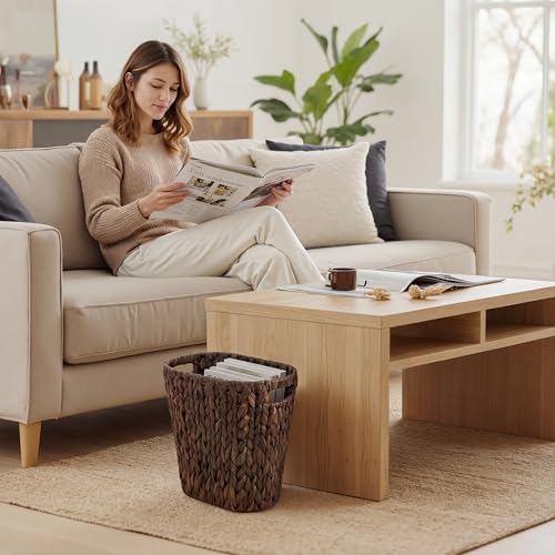 Image of StorageWorks 4.5 Gallon Slim Bathroom Trash Can with Built-in Handles, Decorative Wicker Waste Basket for Bathroom and Bedroom, Office Garbage Cans for Bedroom, Narrow Trash Bin for Decor, Brown