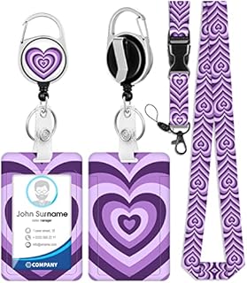 Toykee ID Badge Holder with Lanyard and Retractable Badge Reel Clip, Purple Love Heart Coffee Latte Card Name Tag Lanyard Vertical ID Protector Bage Clips for Nurse Nursing Doctor Teacher Student