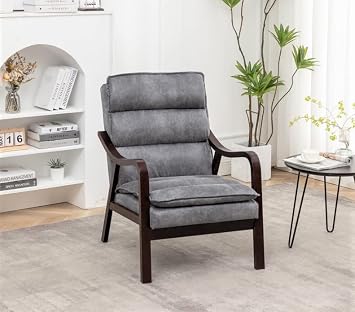 Container Furniture Direct Mid Century Modern Accent Chair for Living Room, Bedroom or Office, Retro-Styled Armchair with Solid Wood Frame and Plush Cushioning, Spotted Microfiber, Grey