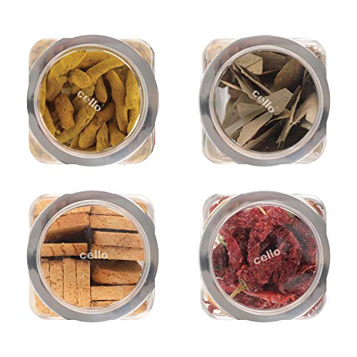 Image of CELLO Qube Fresh Glass Storage Jar for Kitchen Set of 10 Pcs (180 x 3, 300 x 3, 580 x 2, 1000 x 2) Transparent | Leadfree Toughened Glass Kitchen Storage Jars Set For Beans, Whole Grains, Dry Fruits