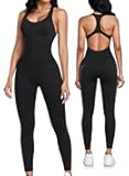 Womens Workout Jumpsuits Seamless Yoga Gym Bodycon Rompers Sexy Racerback Tummy Control Padded Bra Unitard