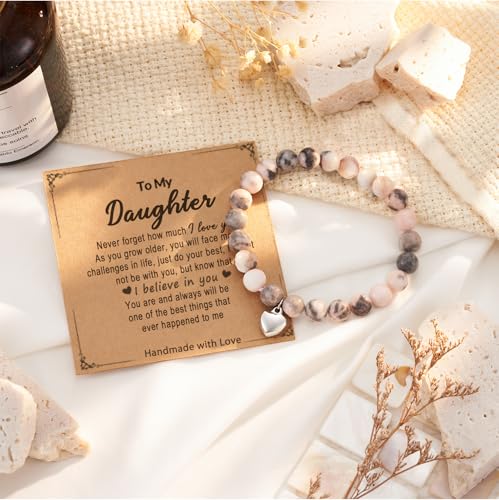 HGDEER Gifts for Daughter/Granddaughter/Niece/Daughter in Law/Son Valentines Day Gifts Natural Stone Sweet Heart Bracelet from Mom Dad Grandma Aunt3