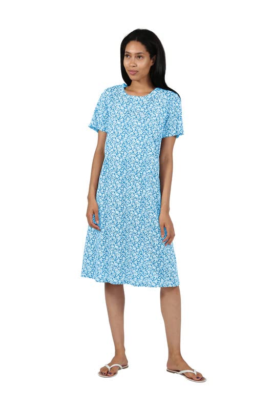 Image of LA CERA Women's Cotton Sun Dresses A-Line with Scoop Neck, Short Sleeves, Side Pockets, Floral Patterns, Machine Wash