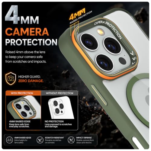 Image of Pikkme Back Cover for iPhone 16 Pro | Shockproof | Mag-Safe Compatible | Hard Transparent Back | Premium Raised Camera Protection | Bumper Case (Green Mag-Safe)