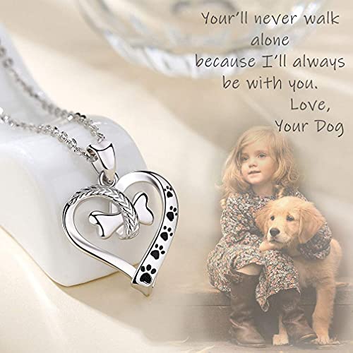 AEONSLOVE Silberkette Damen 925 mit Anhänger Pfotenabdruck Hund Kette Hundepfote Hundeknochen Schmuck Halskette Tiere Damen Silber 925 Haustier Tatze Anhänger Geschenk für Hundebesitzer