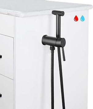 Matte Black Handheld Bidet Sprayer for Toilet Warm Water Mounted on the Bathroom Vanity,Stainless Steel Hot and Cold Bidet Sprayer with Brass Mixing Valve for Feminine Hygiene