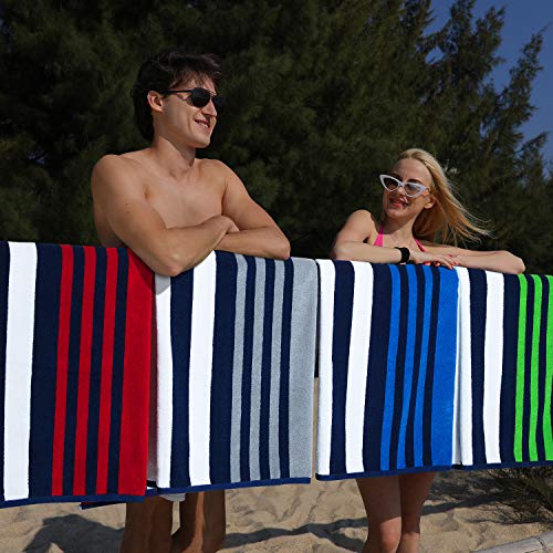 Growell Fluffy Oversized Beach Towels - Cotton 70 x 35 Inch Cotton Velour Striped Pool Towels, Plush Red Large Summer Cabana Towels - Thumbnail 3