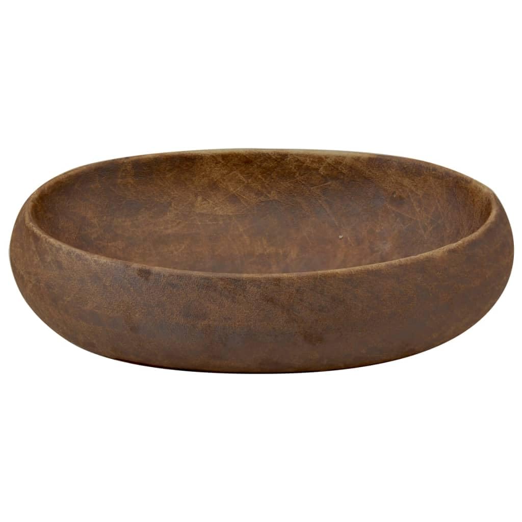 Lavabo da appoggio marrone, ovale, in ceramica, 59 x 40 x 15 cm, con scarico e foro per rubinetto, per bagno degli ospiti, salvaspazio, facile da pulire, ristrutturazione sanitaria