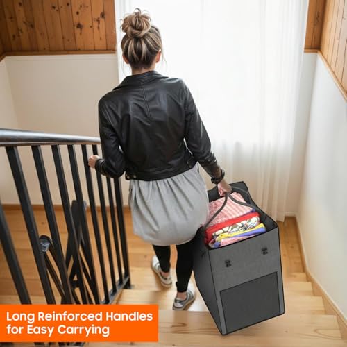 Image of 160L Laundry Hamper with Lid, Rolling Laundry Basket with Wheels, Large & Tall Dirty Clothes Hamper with Metal Frame and Removable Bag for Bedroom Aesthetic, Laundry Room, Bathroom, Dorm-Dark Gray