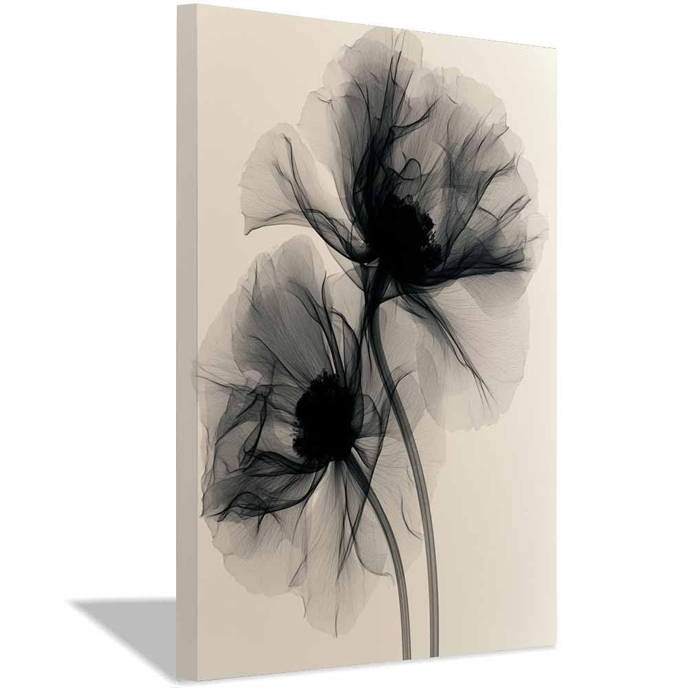 HOQIU Black And White Pictures For Walls Transparent Poppy Monochrome prints for walls, canvas wall art, for Living Room Bedroom Bathroom Home Office Wall Decoration(Multicolor)-30x40cm Framed